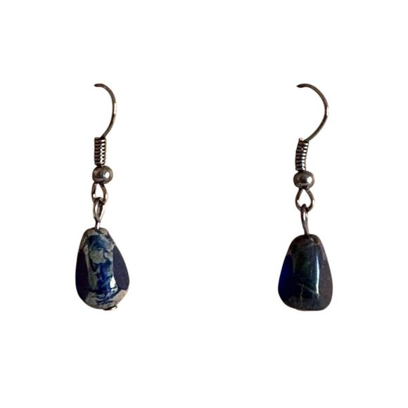 Jewelry - Blue Picasso Table Cut Earrings Stainless Steel Hooks #386